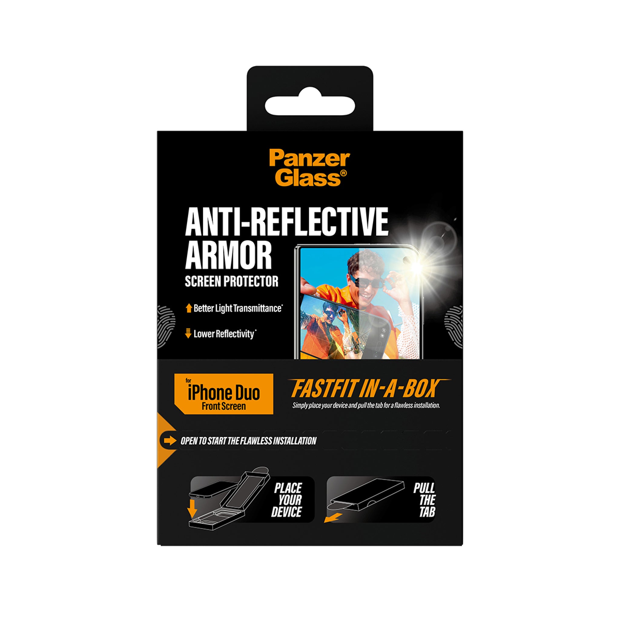 PanzerGlass® Anti-reflective Armor Front Screen Protector iPhone Duo | FRAME FIT w. FASTFIT IN-A-BOX